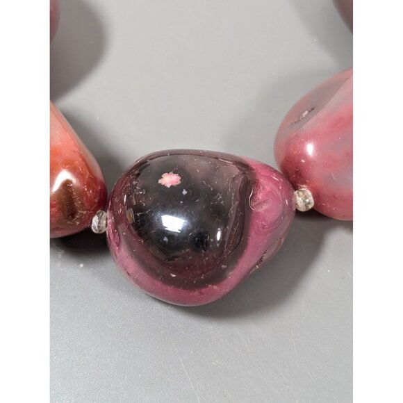 Boho Pink Agate Smokey Faceted Glass Chunky Statement Necklace 25" - Picture 3 of 12